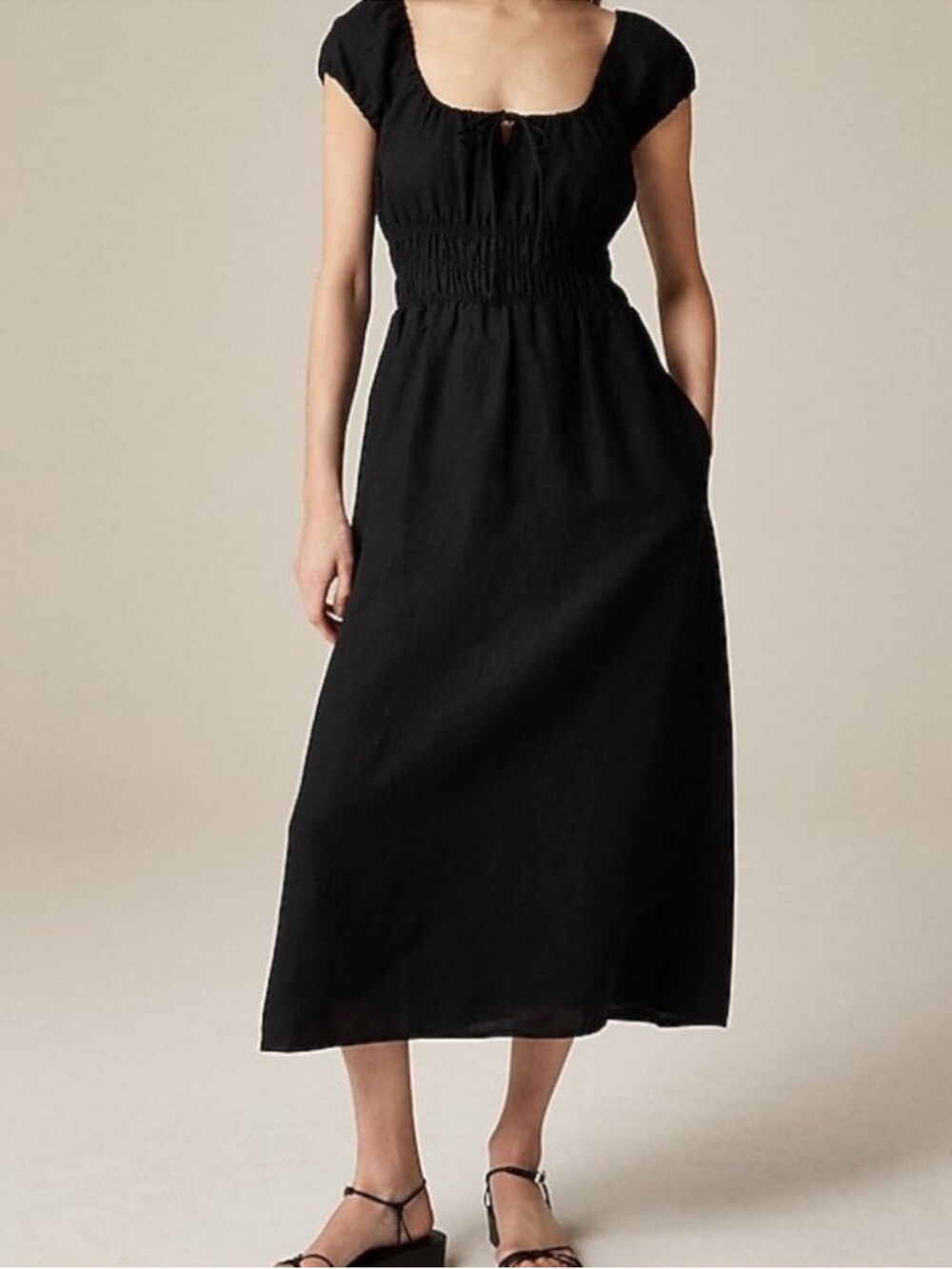 J. Crew Cap Sleeve Midi Dress in Linen